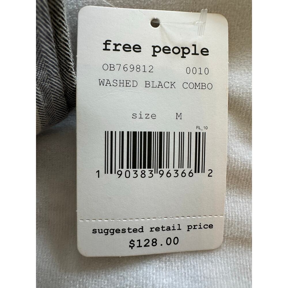 Free People Striped Wide Leg Cropped Pants in Gray and White - Picture 7 of 13